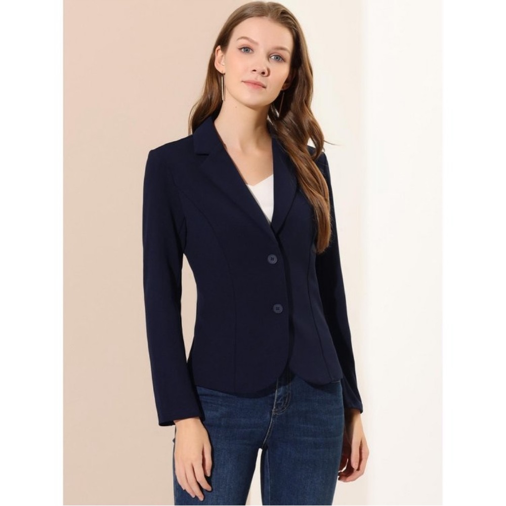NWT! Allegra K Women's Work Office Lapel
Collar Stretch Suit Blazer Navy S